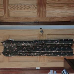 New! Olive green floral spaghetti strap dress with side slits; size L (11-13)
